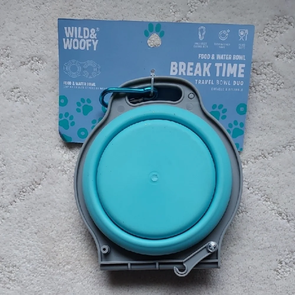 Wild & Woofy Break Time Travel Bowl Duo - Blue and Gray